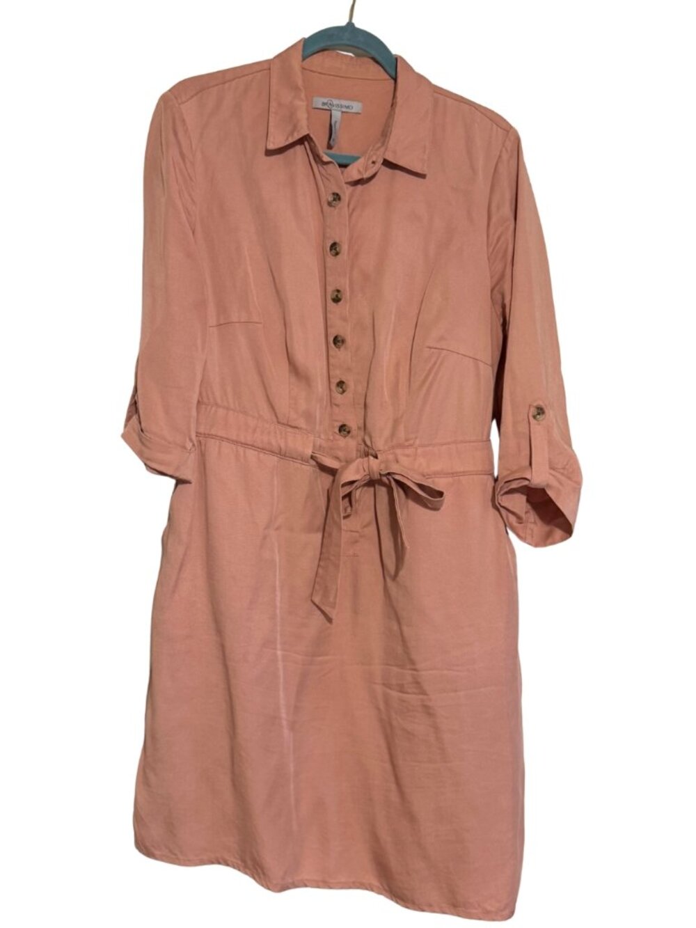 Bravissimo Blush Shirt Dress Sz US 12 / UK 16 Tie Waist Roll-Tab Sleeve